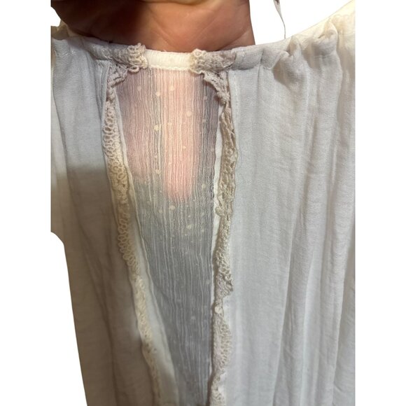 Free People Ivory Long-Sleeve Blouse With Lace Inserts & Sheer Panels Boho Style - Picture 6 of 9
